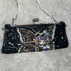 Sequined & Beaded Butterfly Evening Clutch